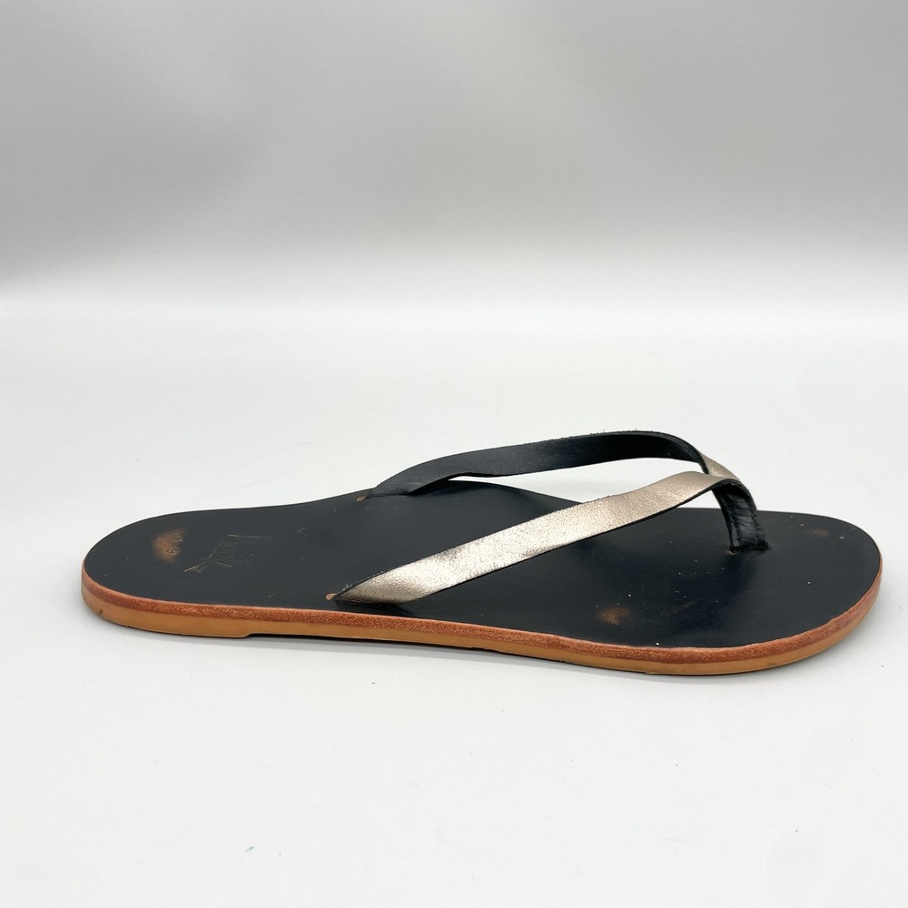 Beek Seabird Leather Flip Flop Sandals Womens 9 Black Metallic Gold Thong Flats - Picture 2 of 11